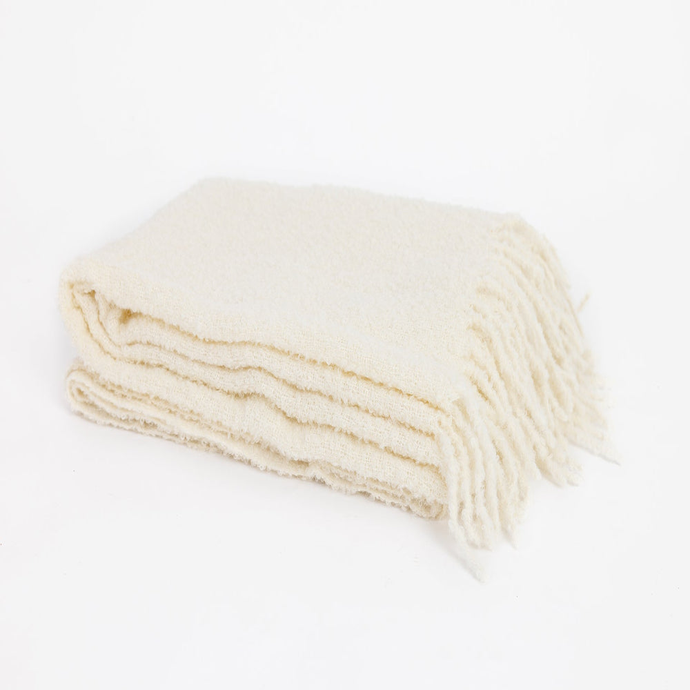 Ivory Alpaca Bouclé Throw Blanket