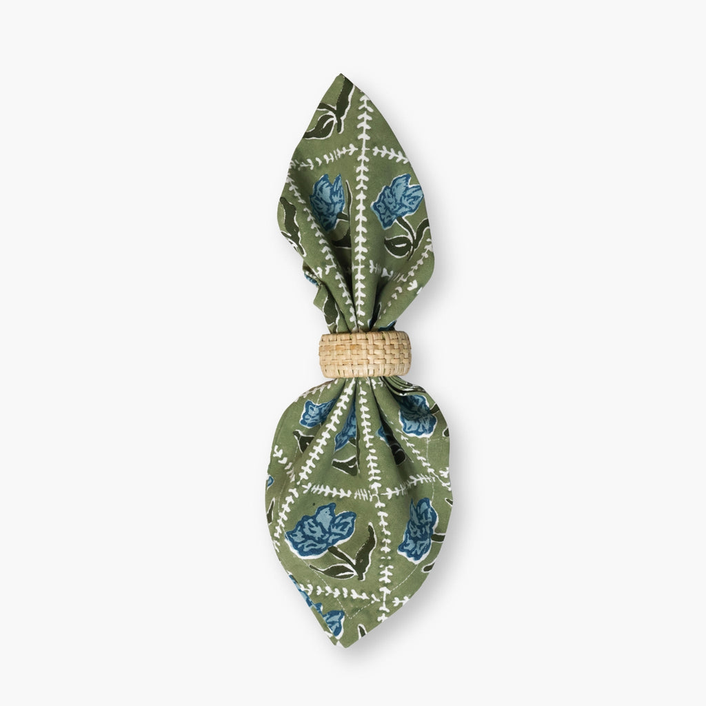 Olive & Blue Block-Print Table Napkins (Set of 2)