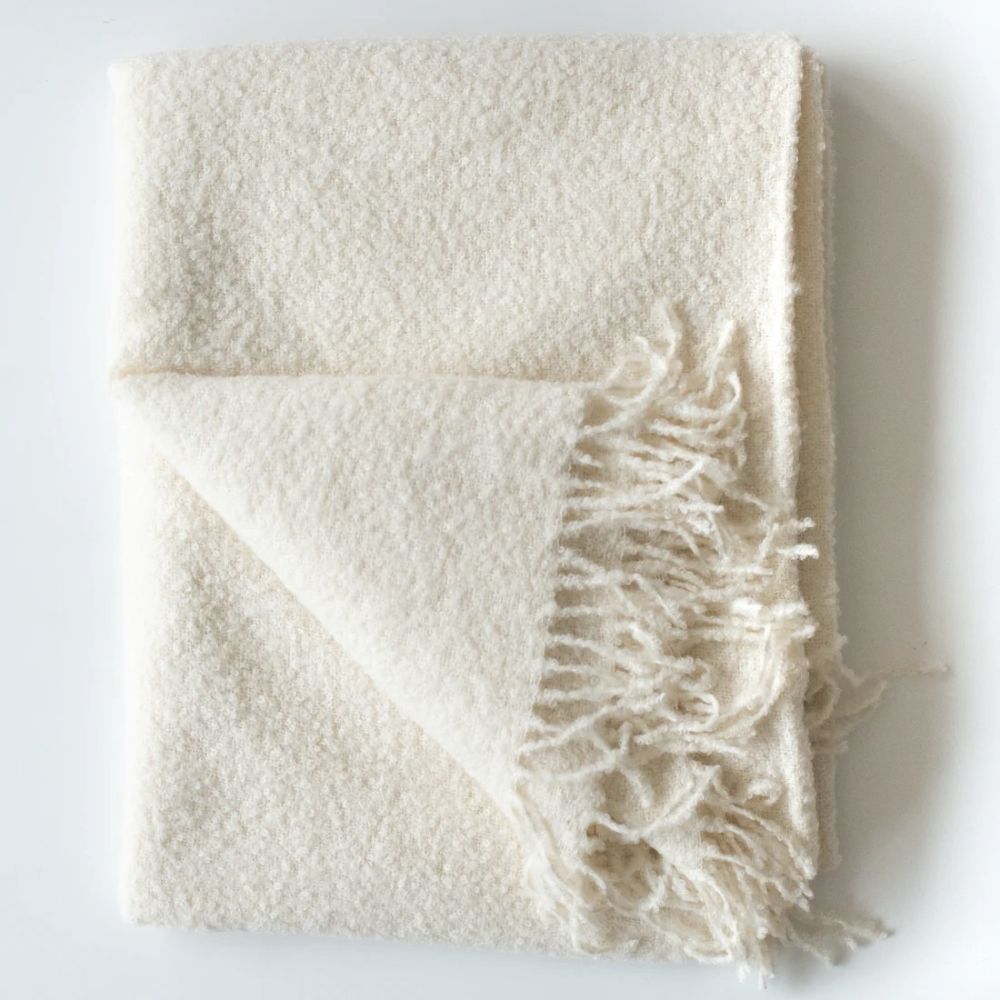Ivory Alpaca Bouclé Throw Blanket