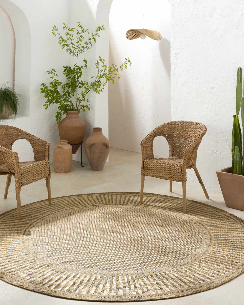 Striped Flat Weave Faux Jute Outdoor Rug