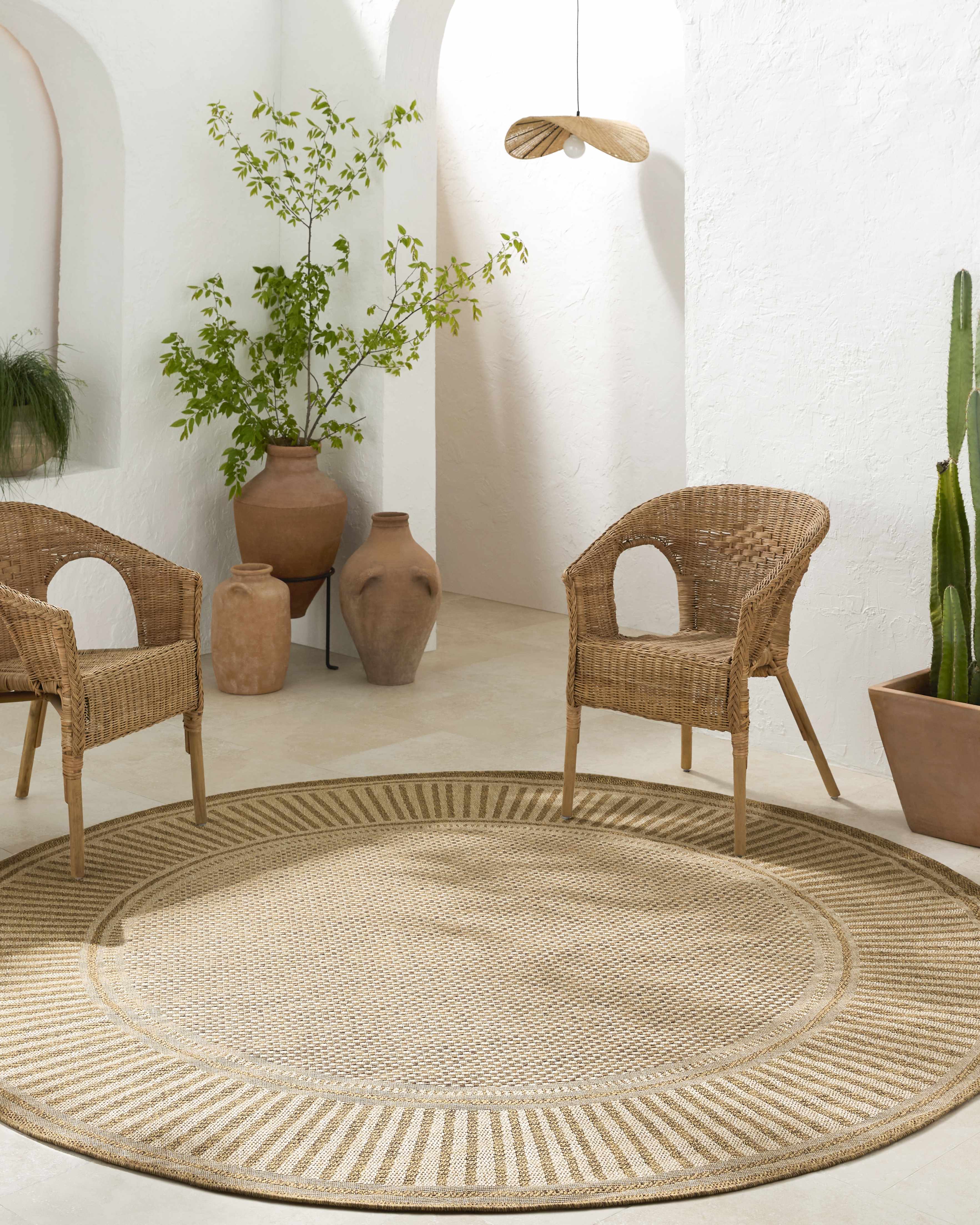 Striped Flat Weave Faux Jute Outdoor Rug