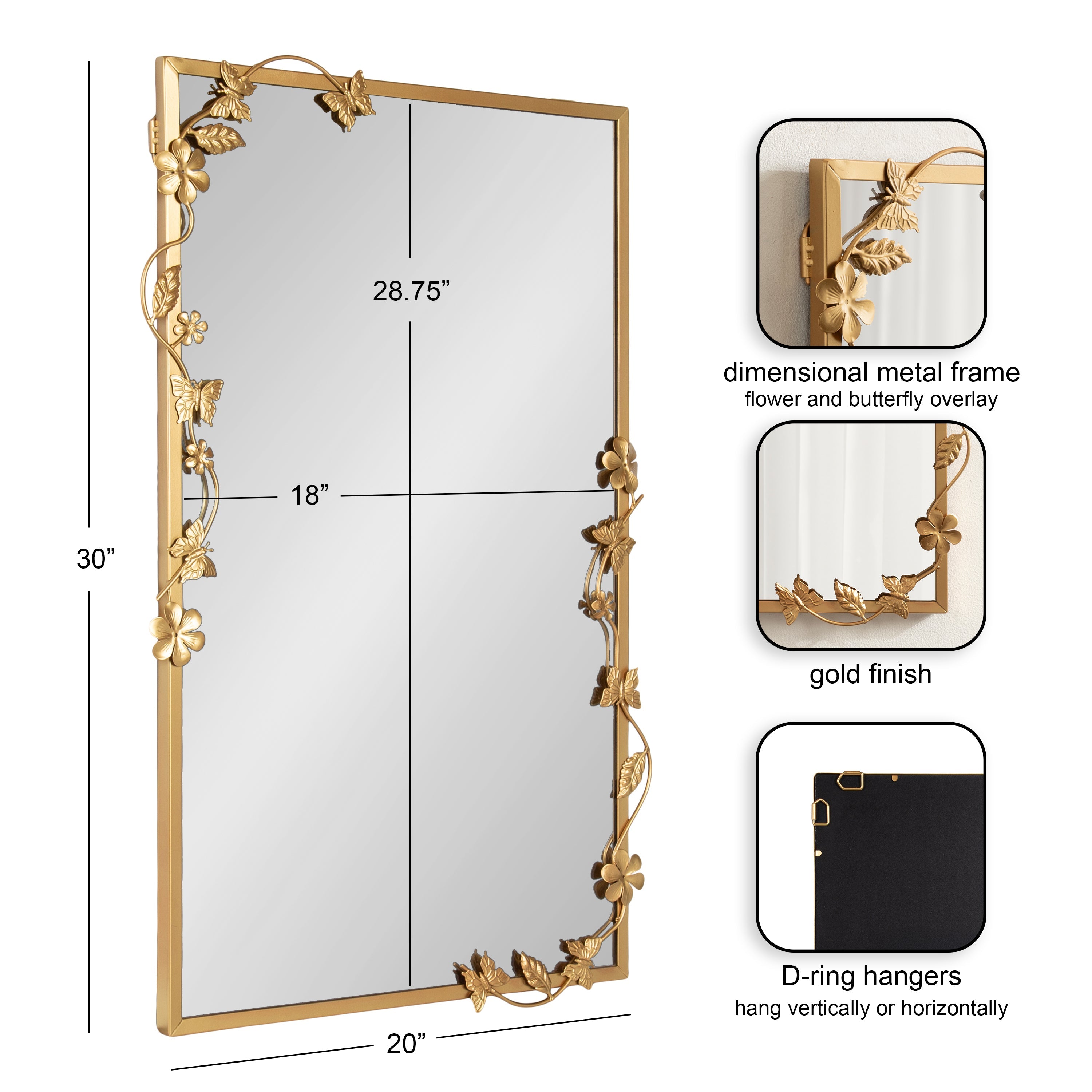 Rosette Floral Rectangular Mirror