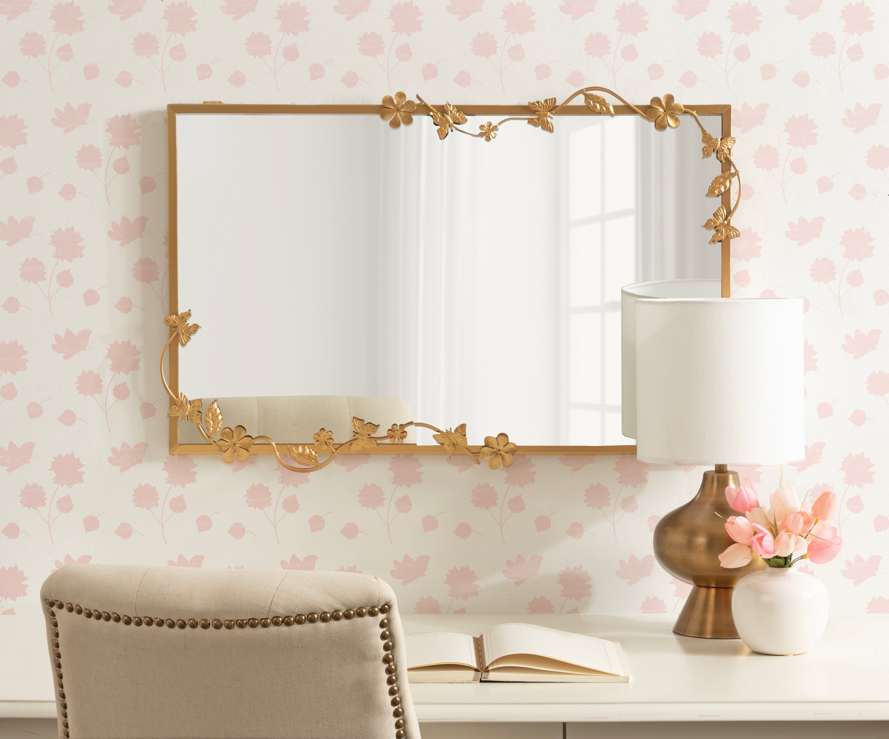 Rosette Floral Rectangular Mirror