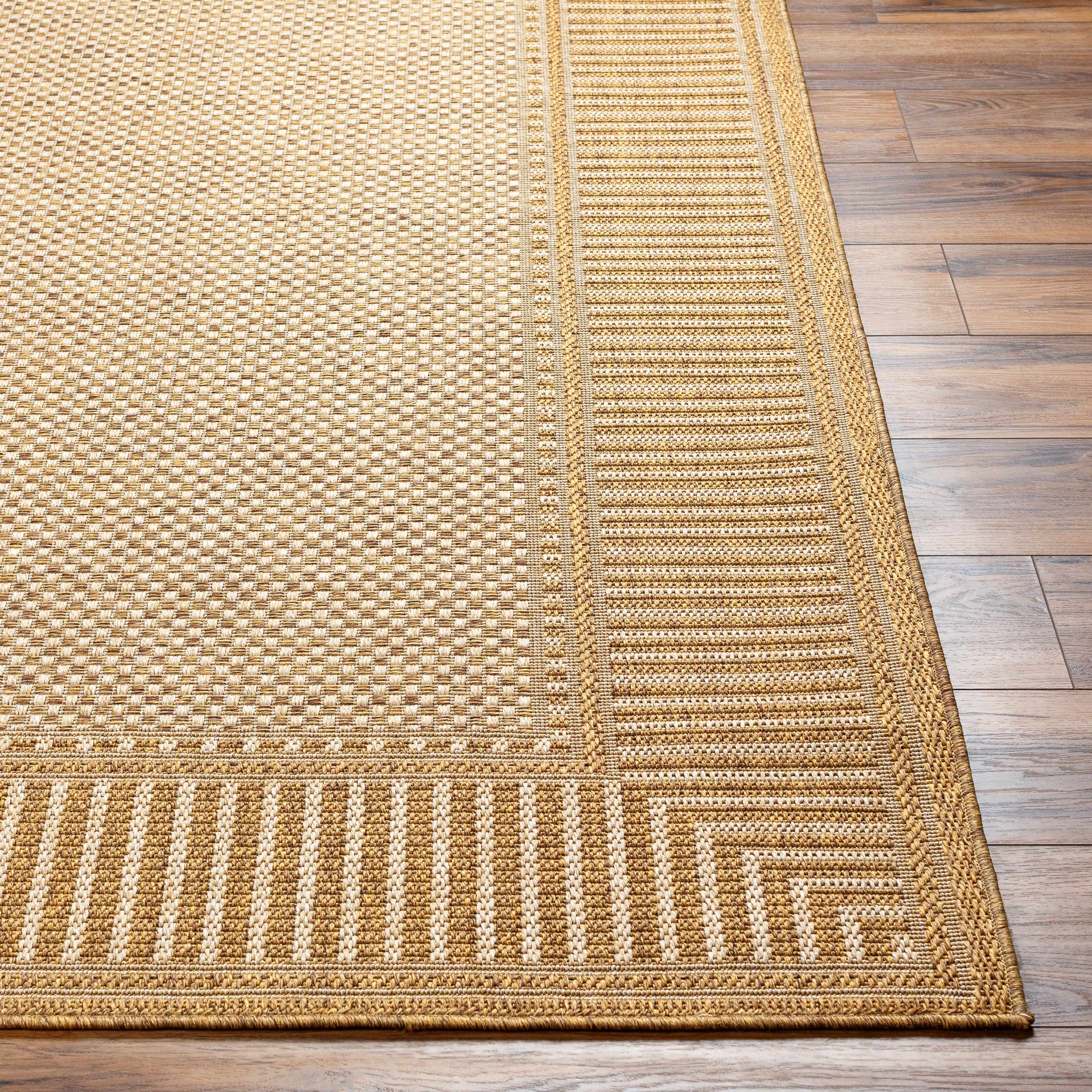 Striped Flat Weave Faux Jute Outdoor Rug