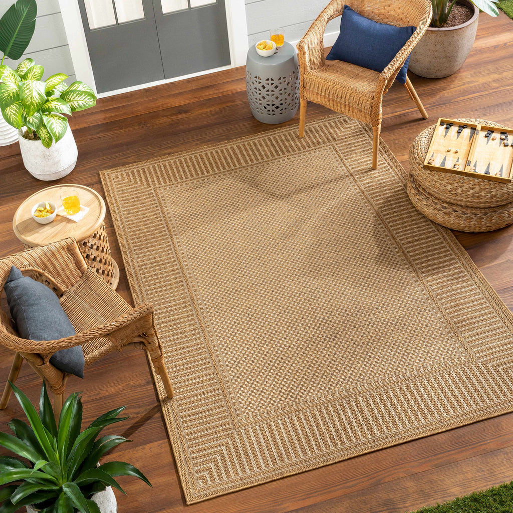 Striped Flat Weave Faux Jute Outdoor Rug