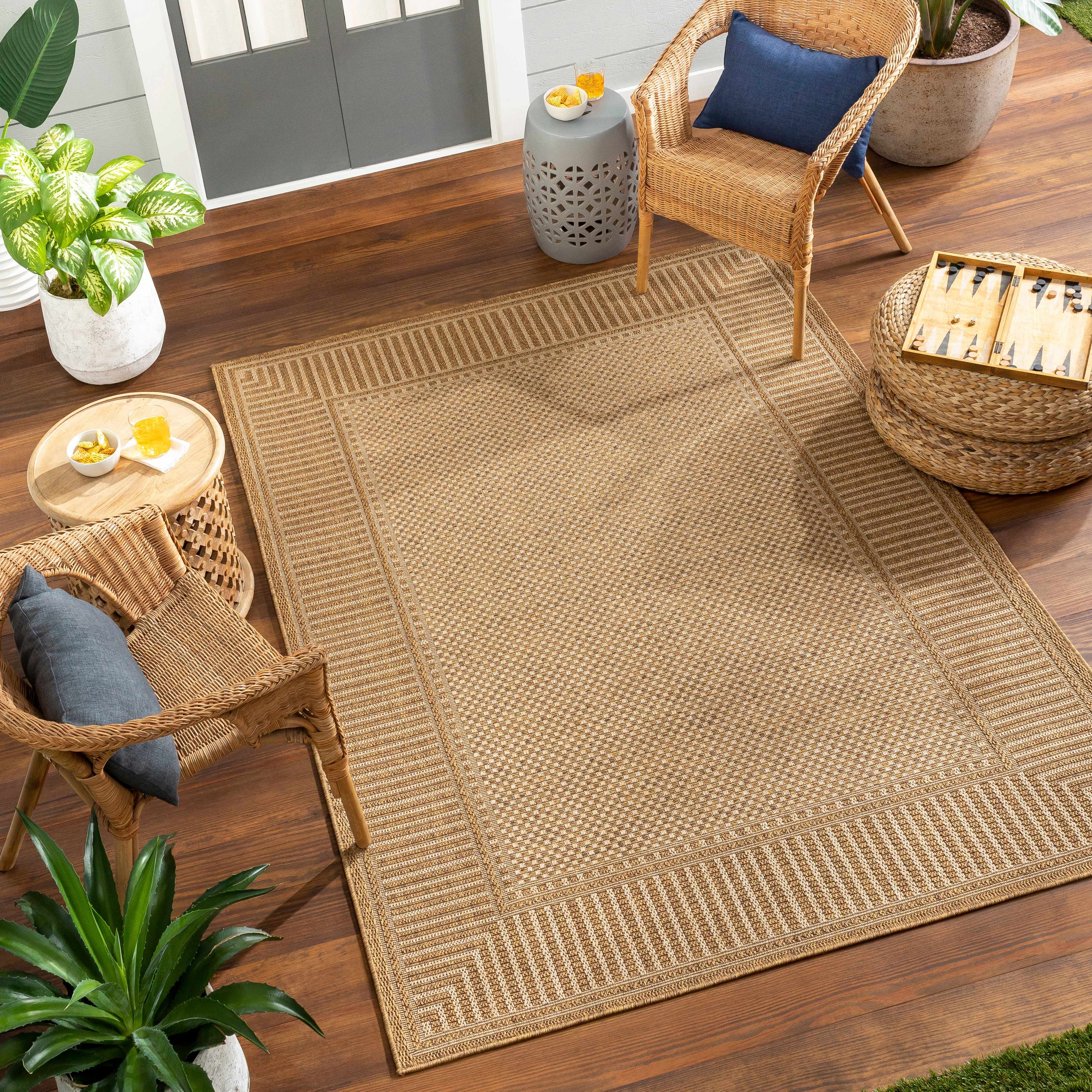 Striped Flat Weave Faux Jute Outdoor Rug