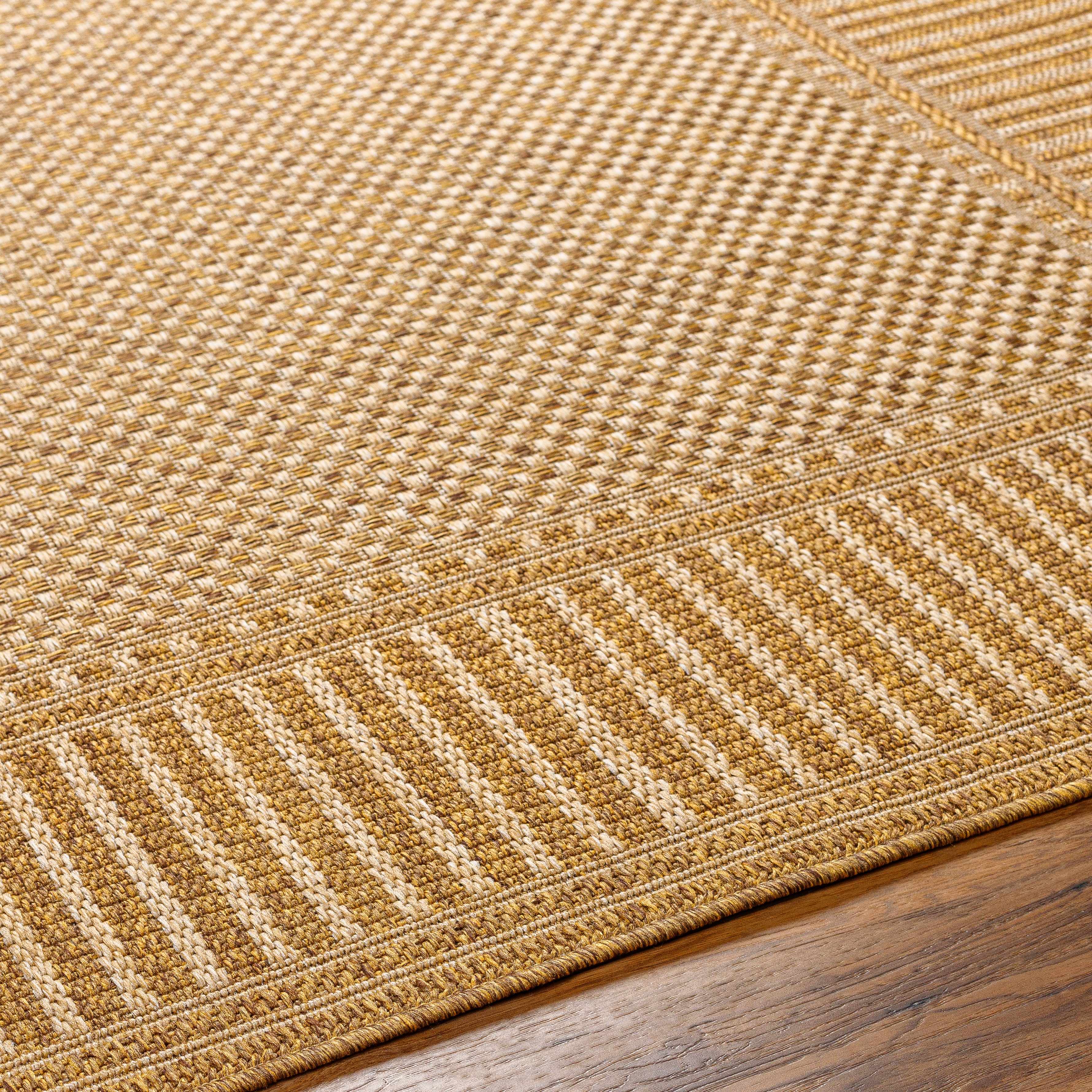 Striped Flat Weave Faux Jute Outdoor Rug