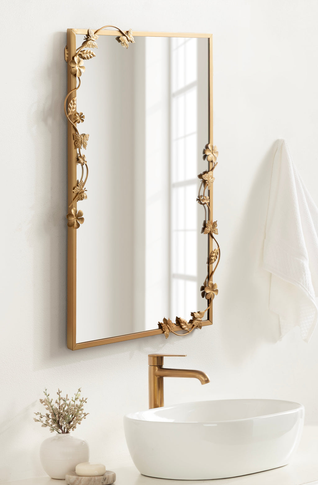 Rosette Floral Rectangular Mirror
